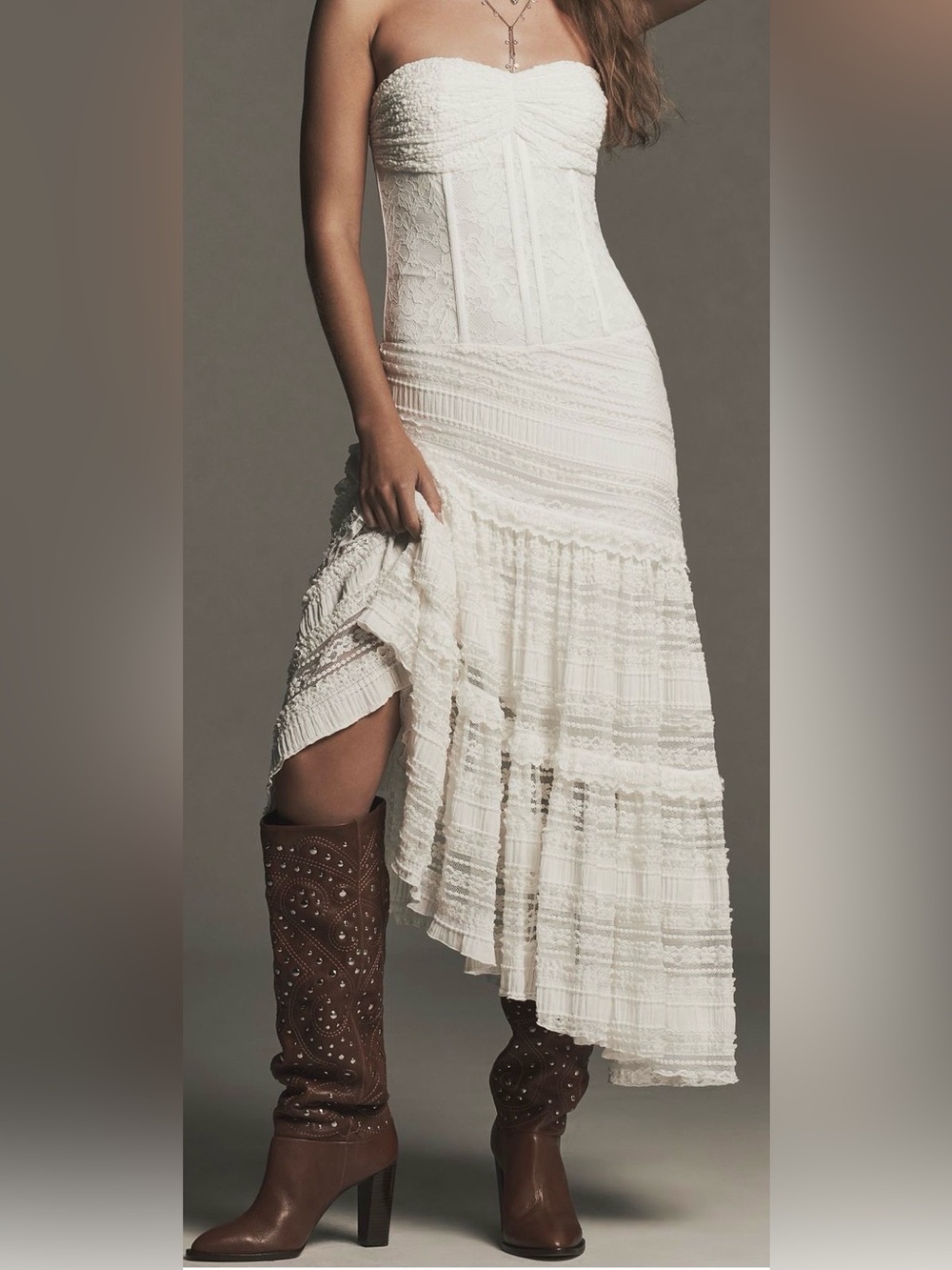 By Anthropologie Tall Studded Leather Western Boots New in Box Size 10